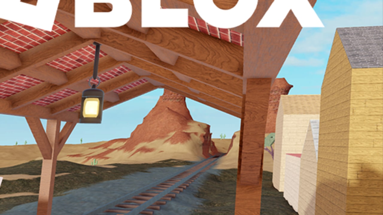 Western station overview in a crazy shooting experience showing the railroad, mesa, and wooden buildings